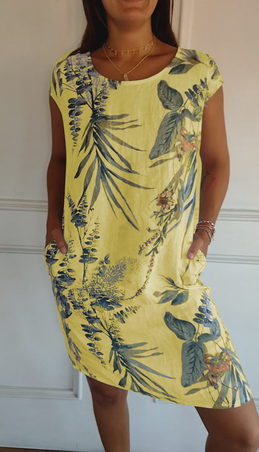 Leaf-Pattern Casual Summer Dress for Women