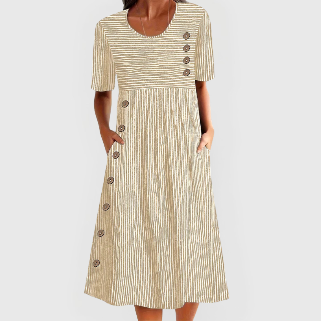 Short-Sleeve Button-Accent Dress for Women