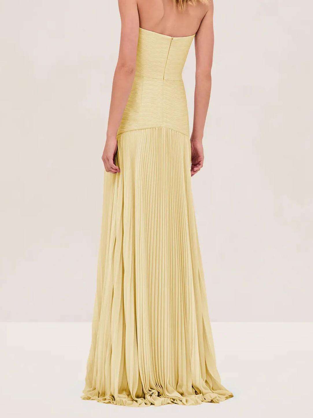 Women's Pleated Strapless Maxi Dress for Wedding Guests