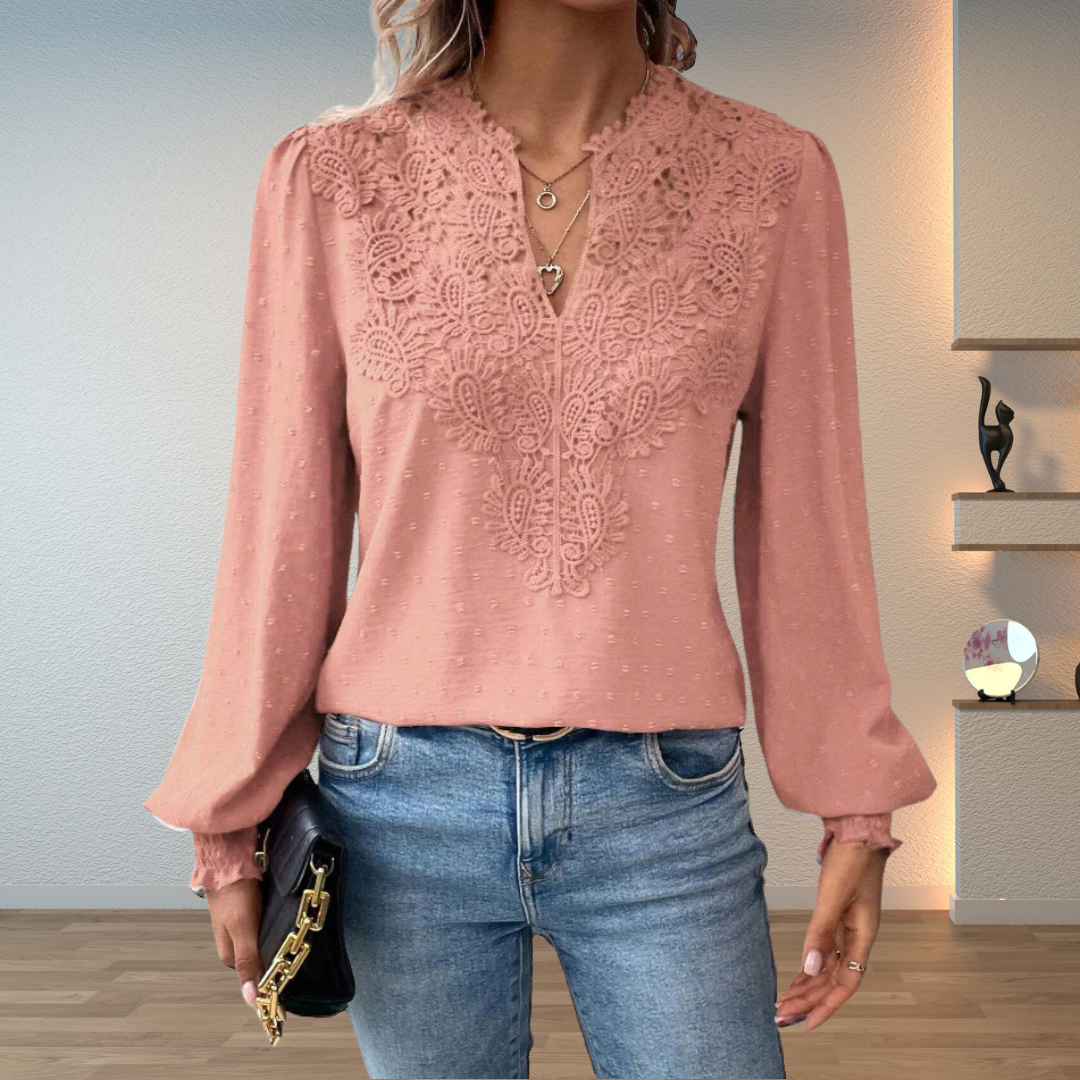Women's Floral Long-Sleeve V-Neck Blouse
