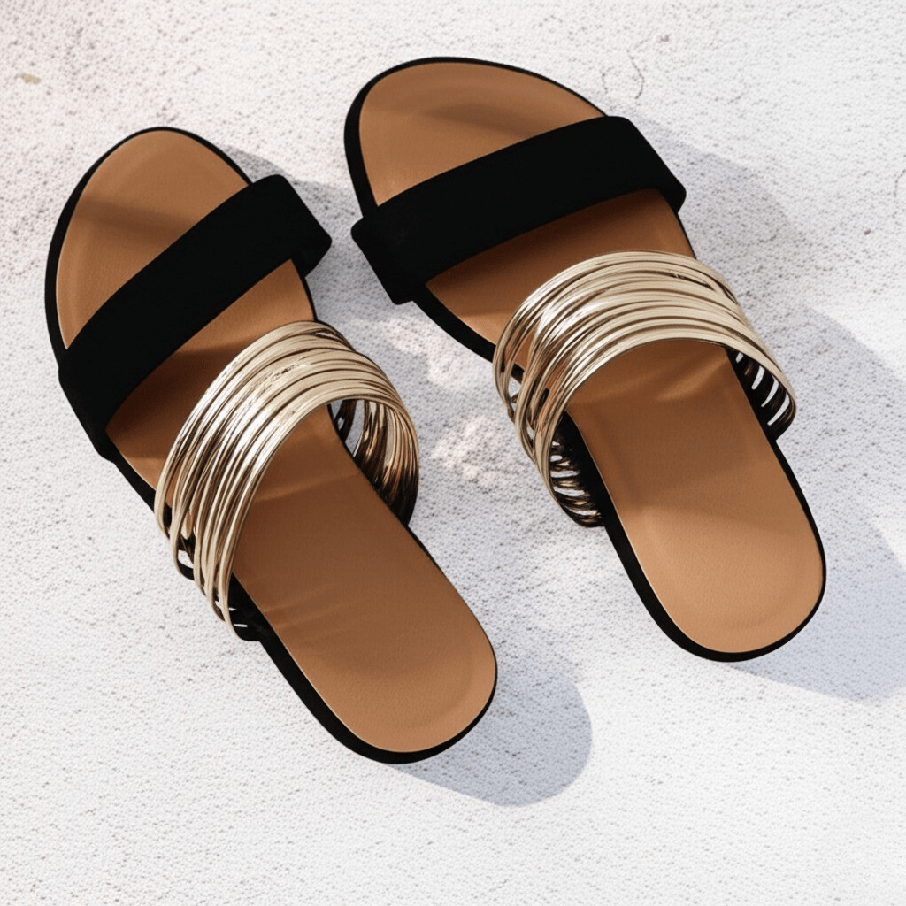 Women's Open-Toe Double-Strap Flat Slide Sandals