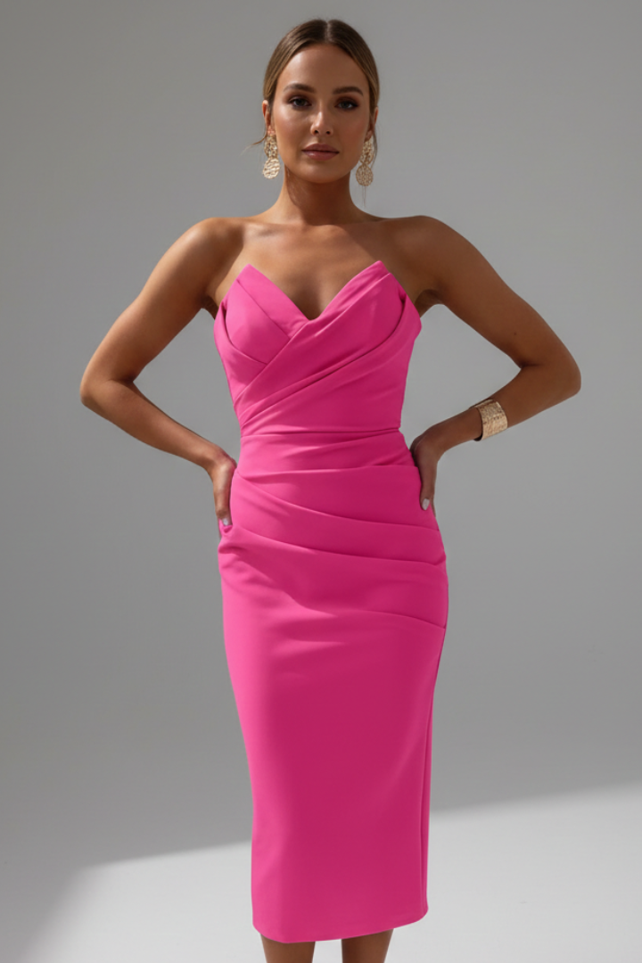 Women's Bandeau Midi Dress with Ruffled Tiered Hem