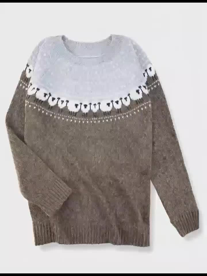 Women's Heavyweight Sheep Motif Jacquard Knit Sweater