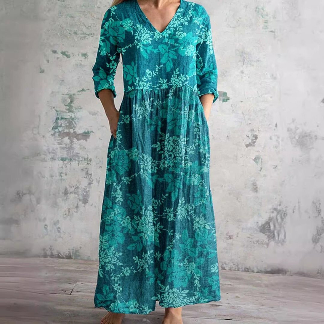 Women's Summer Floral Print V-Neck Maxi Dress