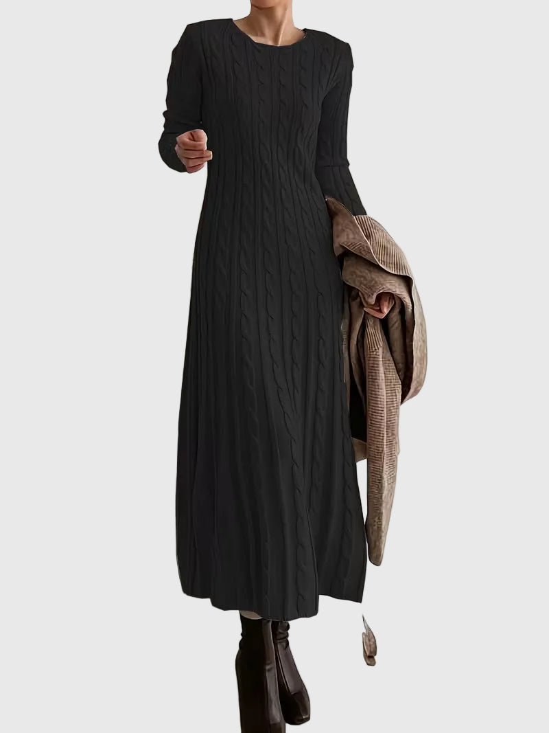 Women's Cable-Knit Long-Sleeve Maxi Dress with Crew Neck