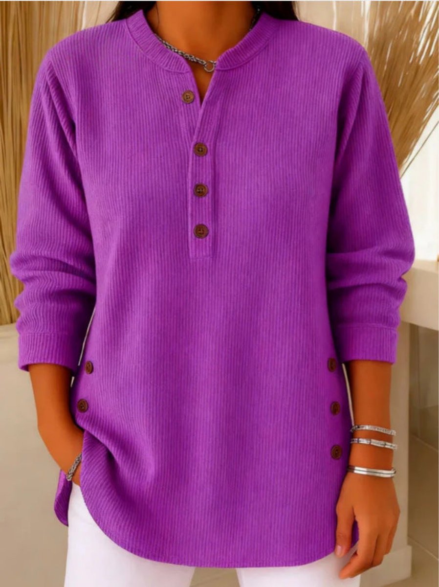 Women's Ribbed Henley Tunic Top with Button Placket