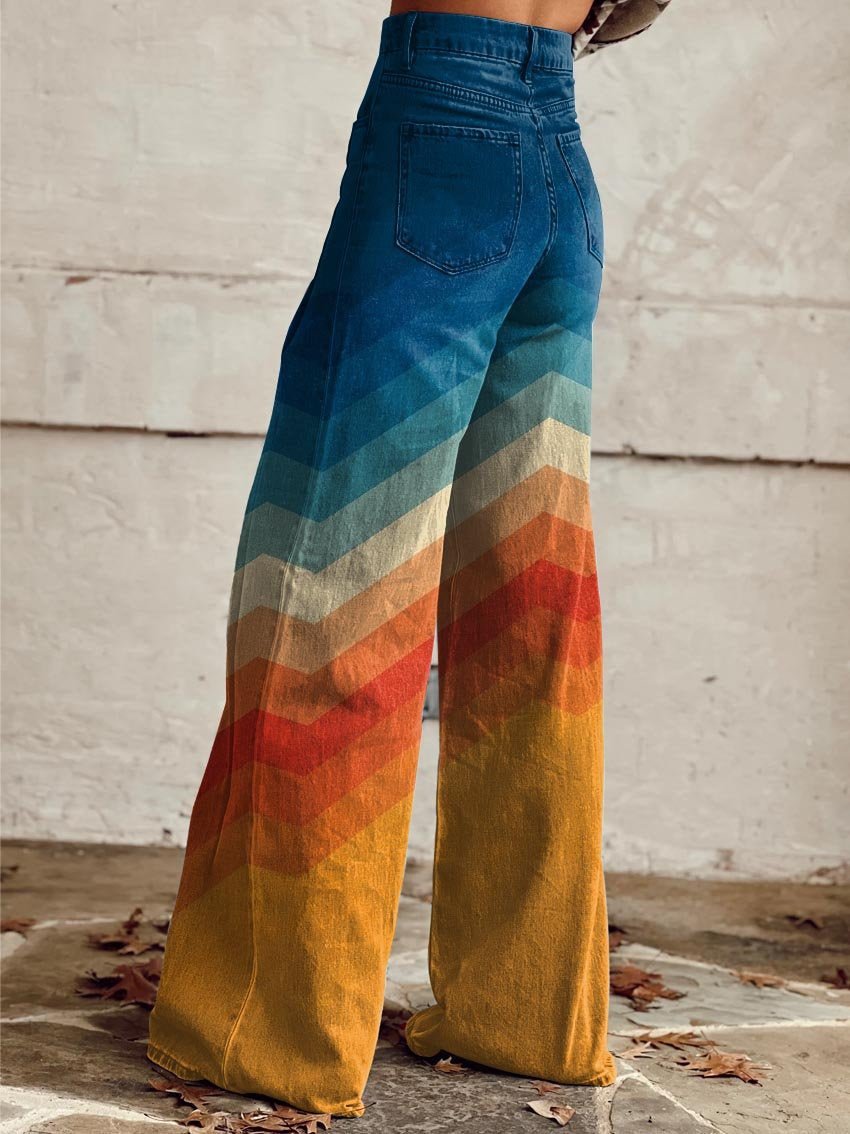 Women's High-Rise Wide-Leg Sunset Chevron Trousers
