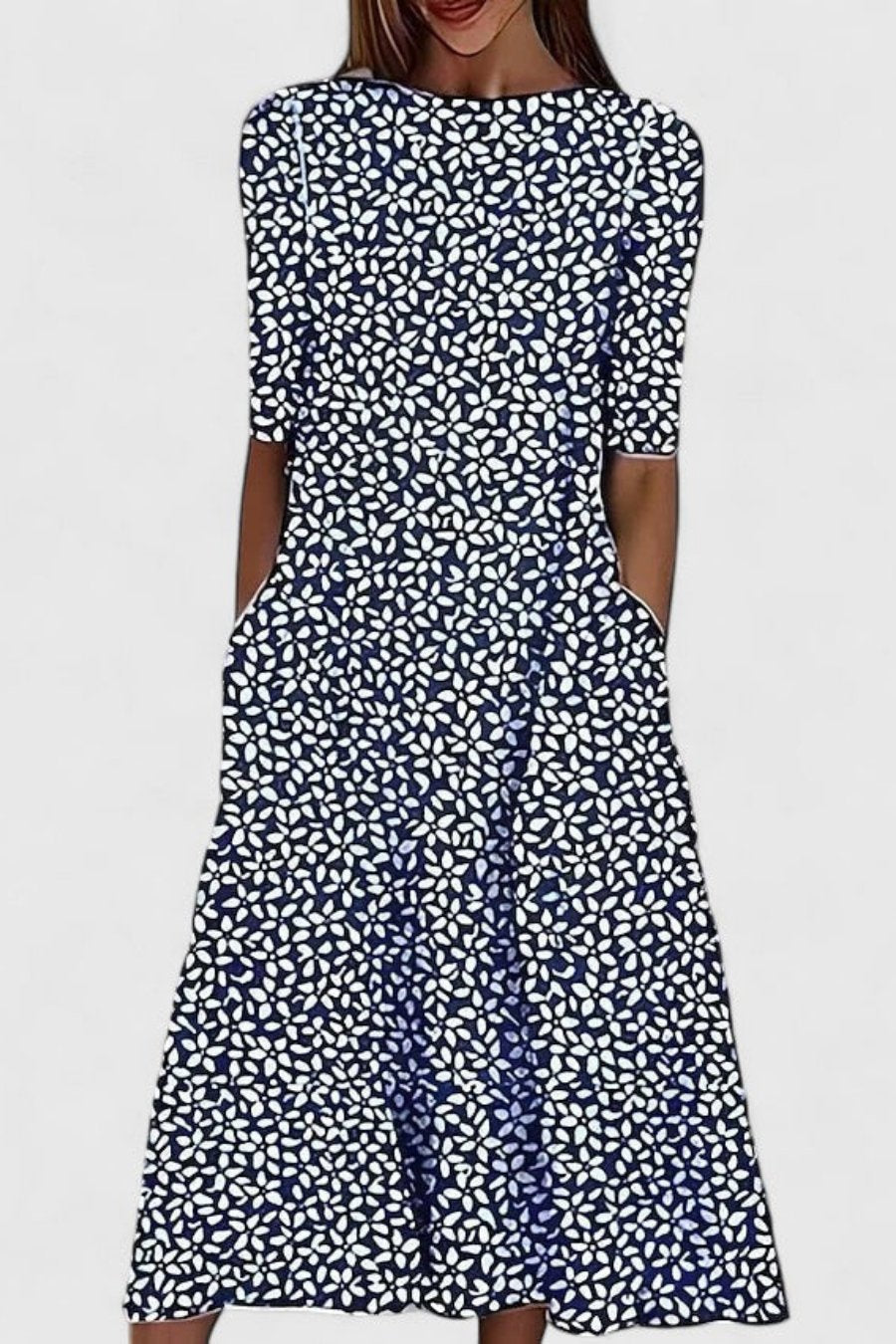 Women's Short-Sleeve Cotton A-Line Midi Dress
