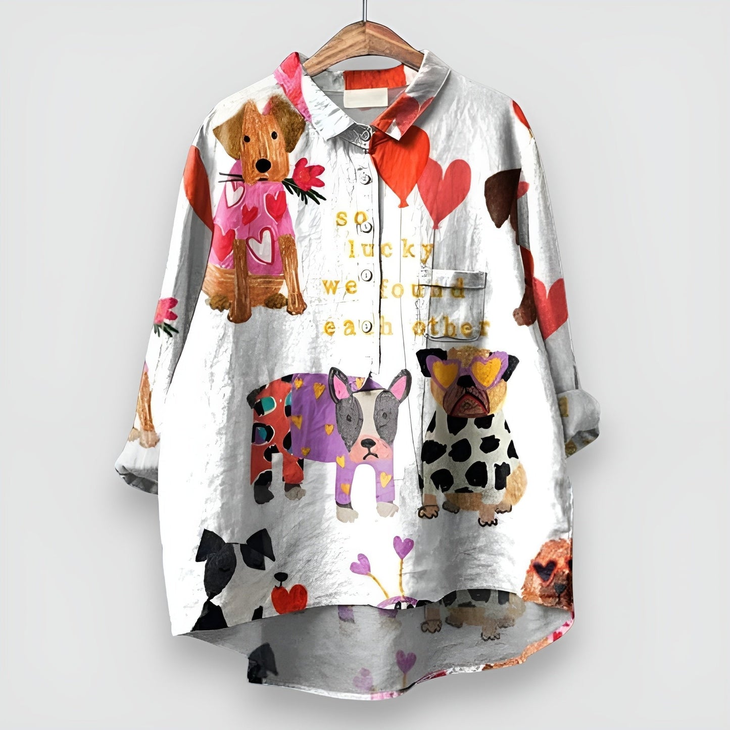 Women's Long-Sleeve Dog Pattern Button-Down Shirt
