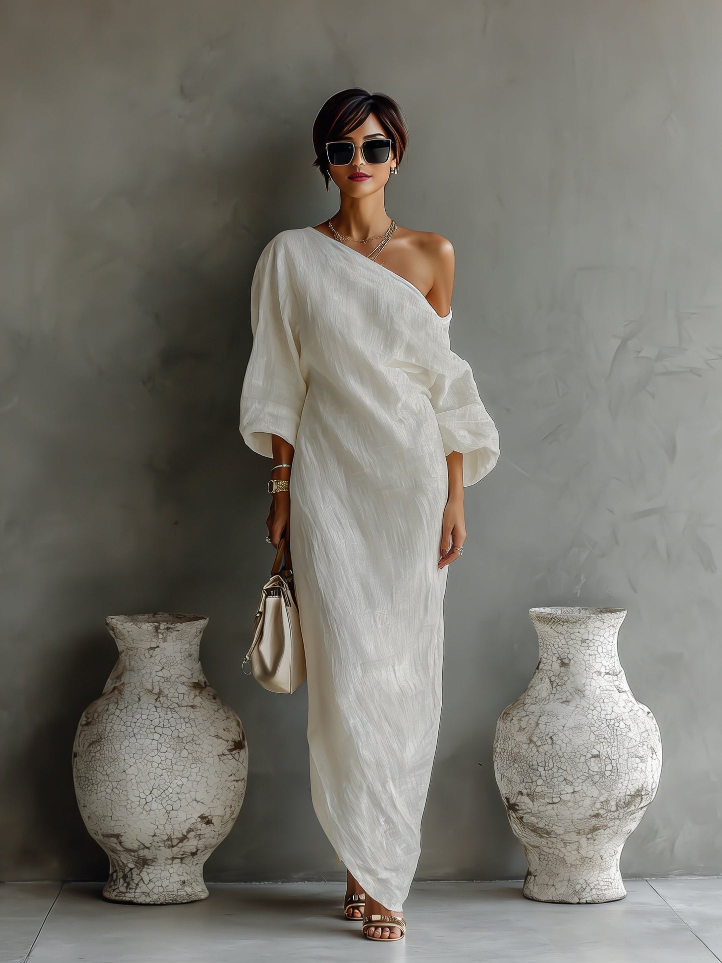 Women's Asymmetrical One-Shoulder Linen Maxi Dress