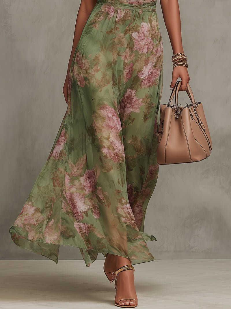 Women's Halterneck Floral Sleeveless Long Gown