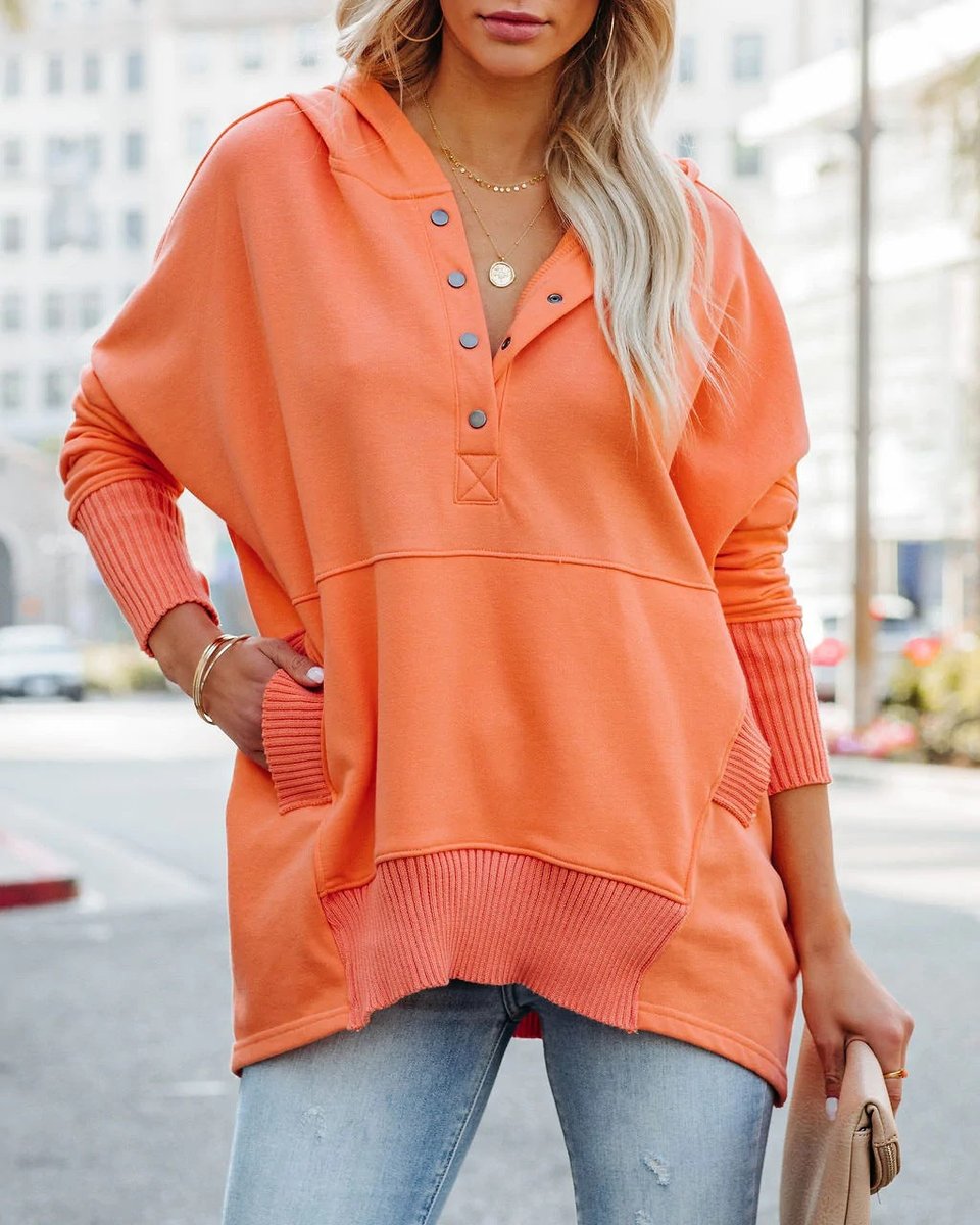 Women's Long-Sleeve Button-Up Oversized Hooded Tunic