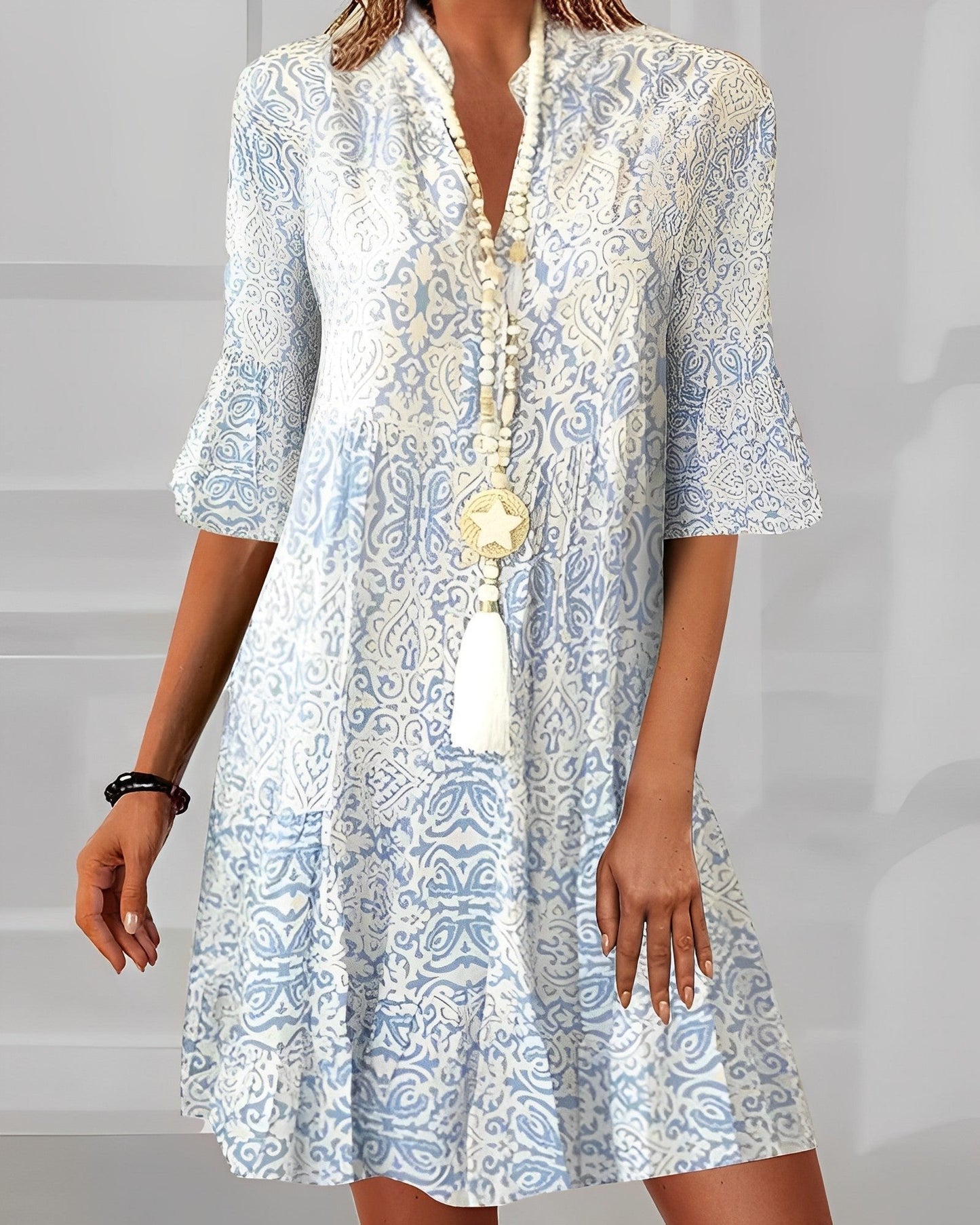 Women's Paisley Pattern 3/4-Sleeve V-Neck Dress