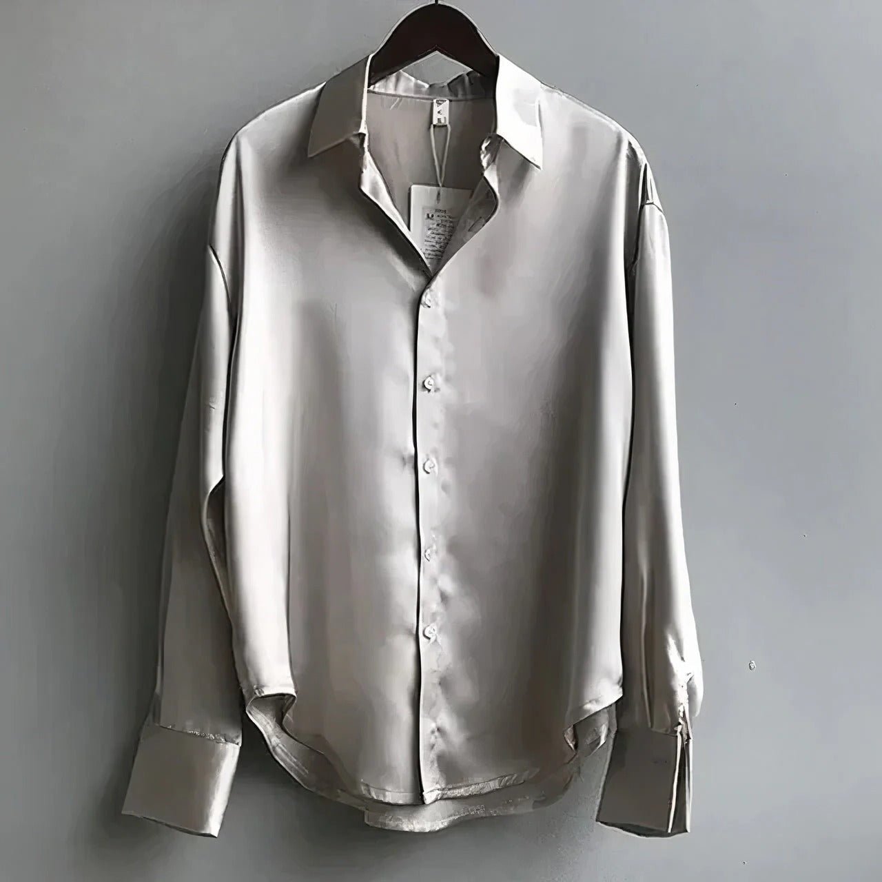 Women's Point-Collar Long-Sleeve Satin Button-Up Blouse