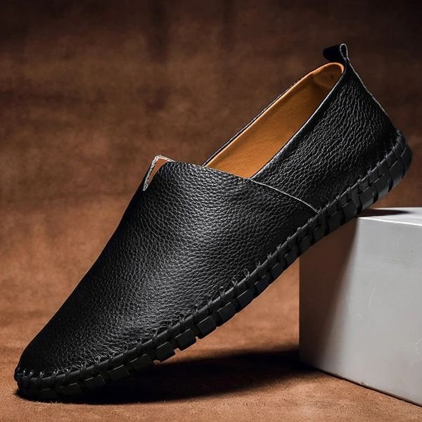 Men's Leather Slip-On Loafers with Whipstitch Sole