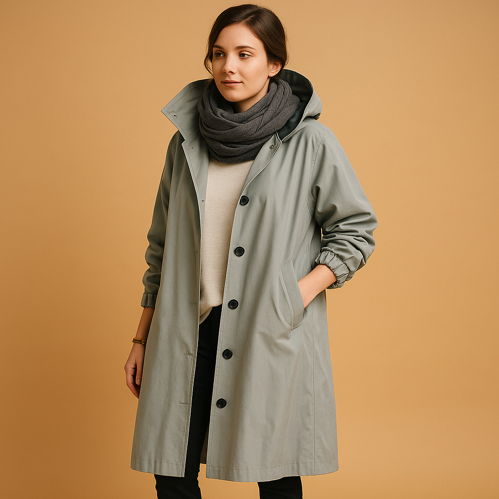Women's Casual Longline Button-Front Hooded Coat