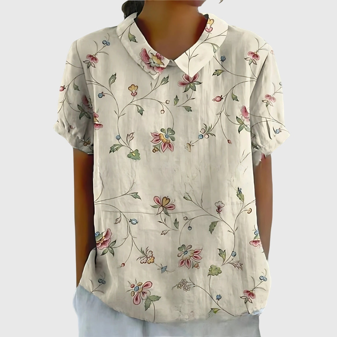 Women's Short-Sleeve Blouse with Floral Collar