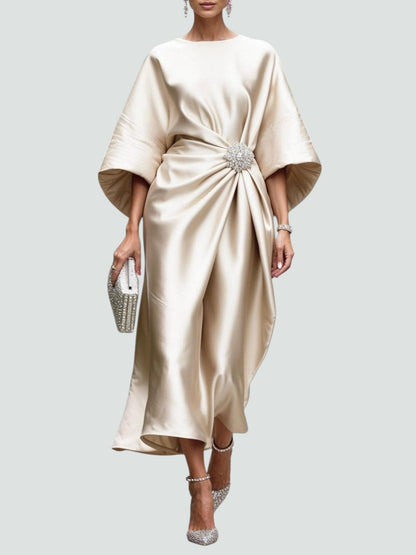 Women's Draped Maxi Dress with Brooch Accent