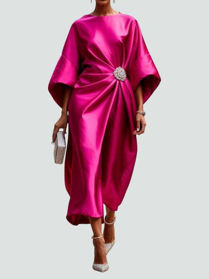 Women's Draped Maxi Dress with Brooch Accent