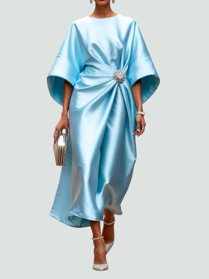 Women's Draped Maxi Dress with Brooch Accent