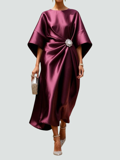 Women's Draped Maxi Dress with Brooch Accent