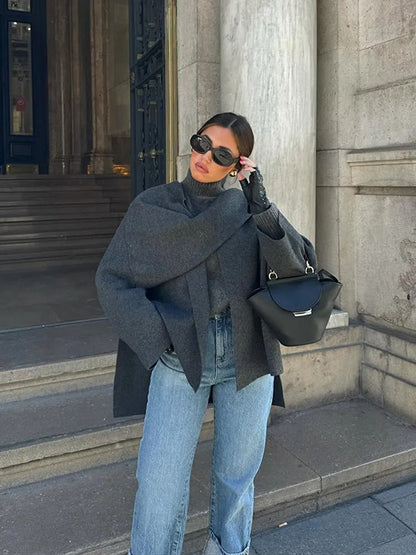 Women's Draped Cape-Style Outerwear Coat