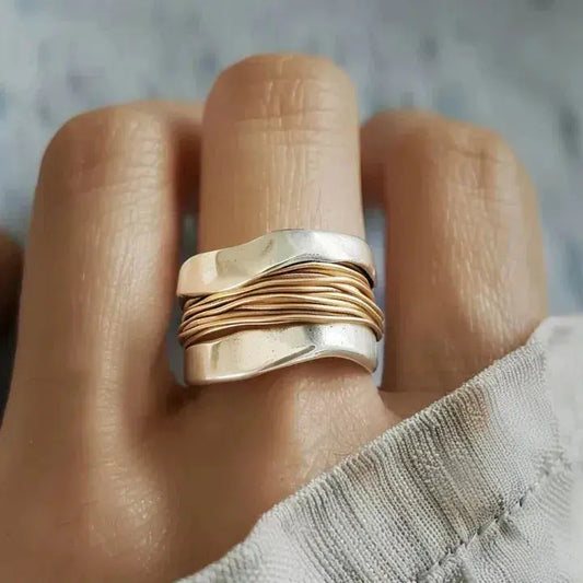 Women's Golden Fibre Silver Ring