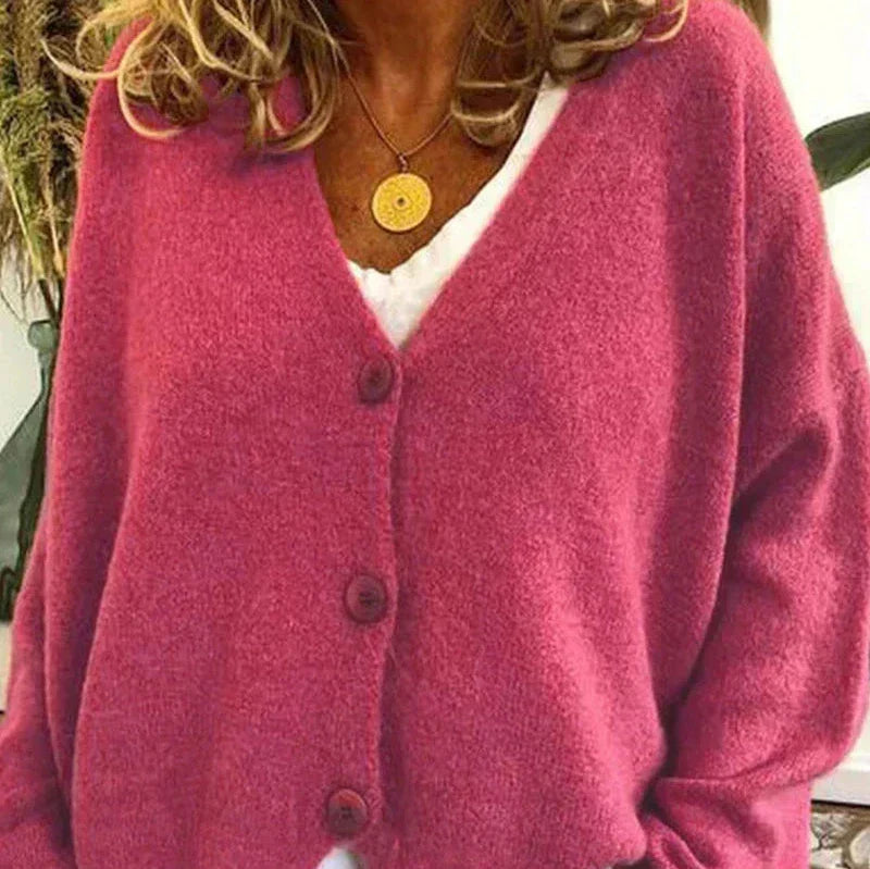 Women's Button-Down V-Neck Knit Cardigan