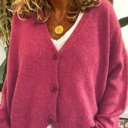 Women's Button-Down V-Neck Knit Cardigan
