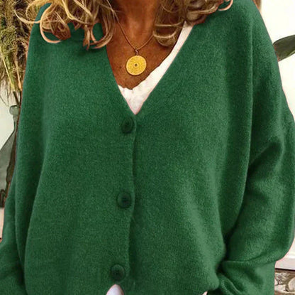 Women's Button-Down V-Neck Knit Cardigan