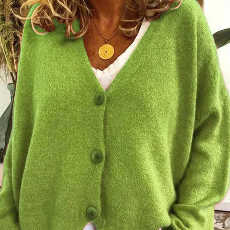 Women's Button-Down V-Neck Knit Cardigan