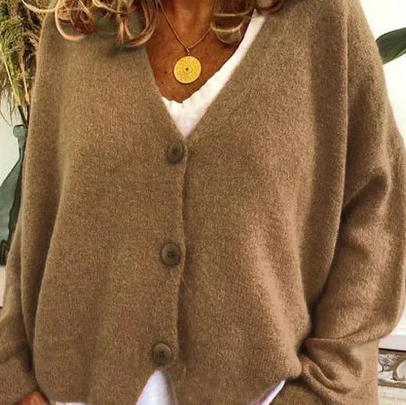Women's Button-Down V-Neck Knit Cardigan