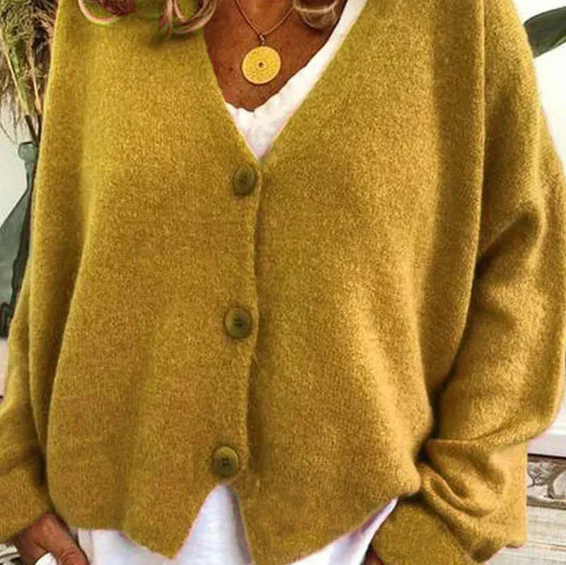Women's Button-Down V-Neck Knit Cardigan