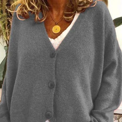 Women's Button-Down V-Neck Knit Cardigan