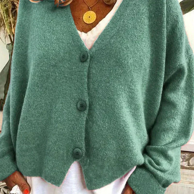 Women's Button-Down V-Neck Knit Cardigan