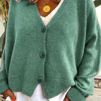 Women's Button-Down V-Neck Knit Cardigan