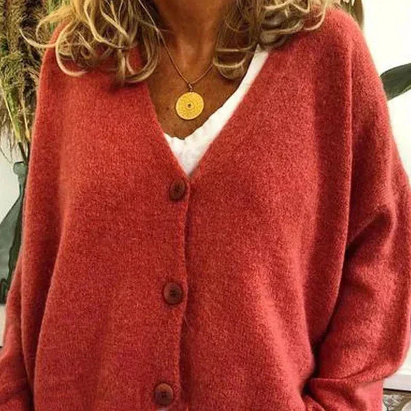 Women's Button-Down V-Neck Knit Cardigan