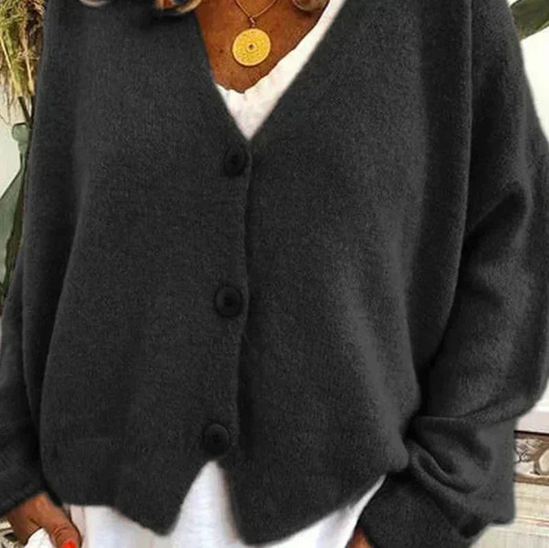 Women's Button-Down V-Neck Knit Cardigan
