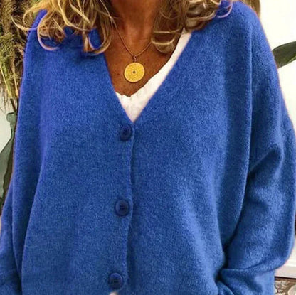 Women's Button-Down V-Neck Knit Cardigan