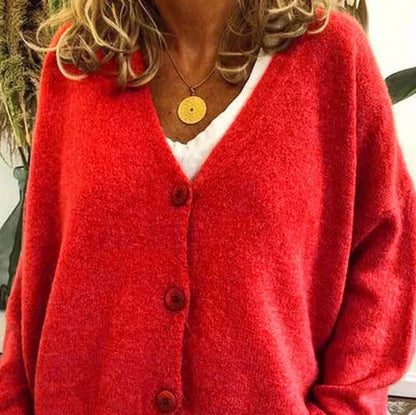 Women's Button-Down V-Neck Knit Cardigan