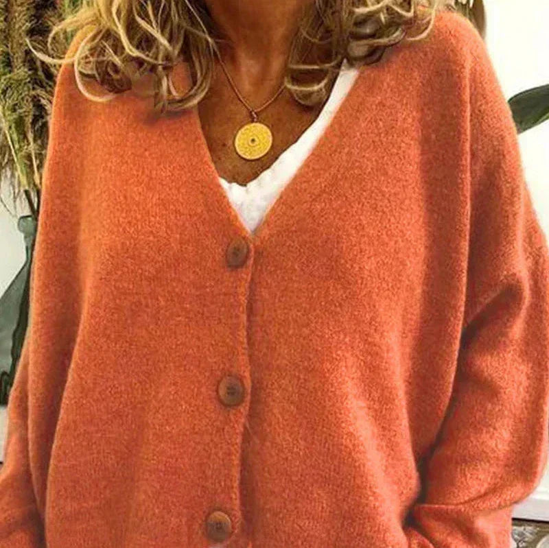 Women's Button-Down V-Neck Knit Cardigan