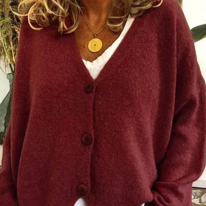 Women's Button-Down V-Neck Knit Cardigan