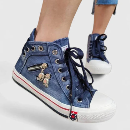 Women's High-Top Denim Lace-Up Sneakers