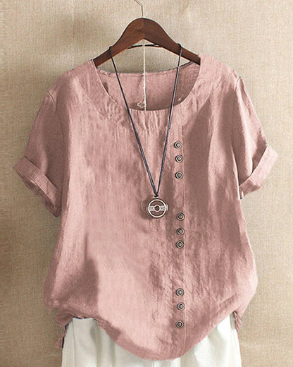 Women's Button-Detail Casual Linen Blouse