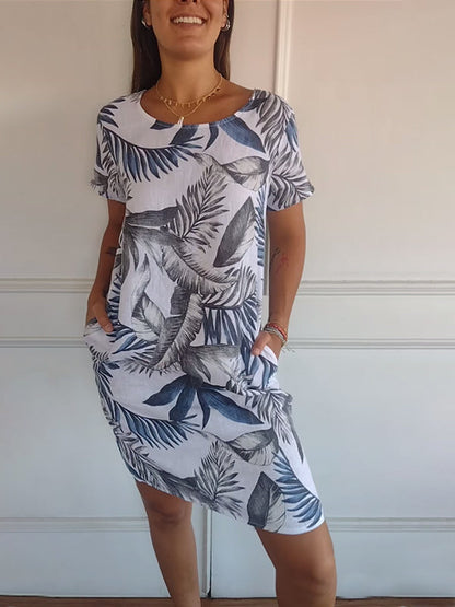 Leaf-Pattern Casual Summer Dress for Women