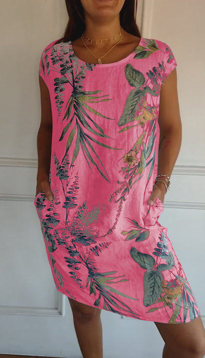 Leaf-Pattern Casual Summer Dress for Women