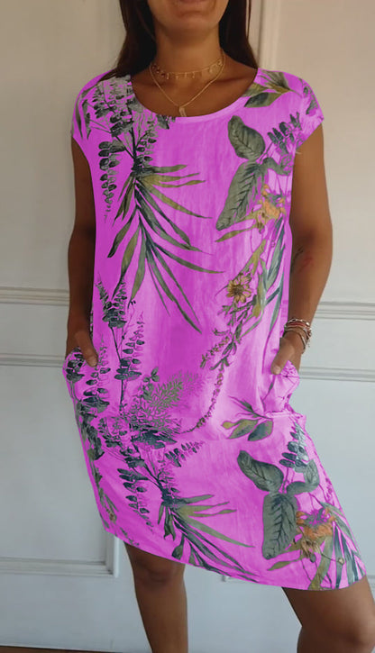 Leaf-Pattern Casual Summer Dress for Women