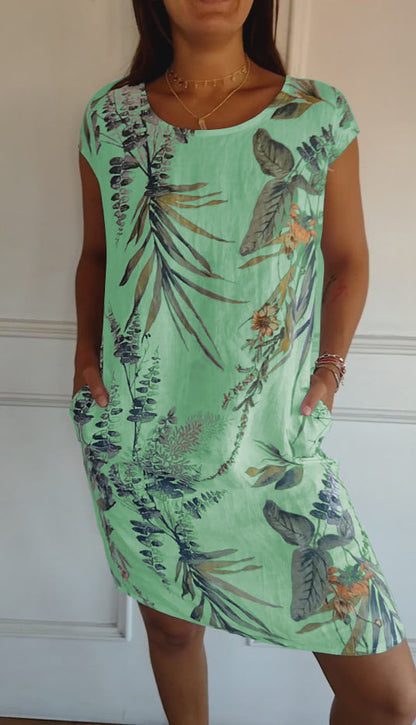 Leaf-Pattern Casual Summer Dress for Women