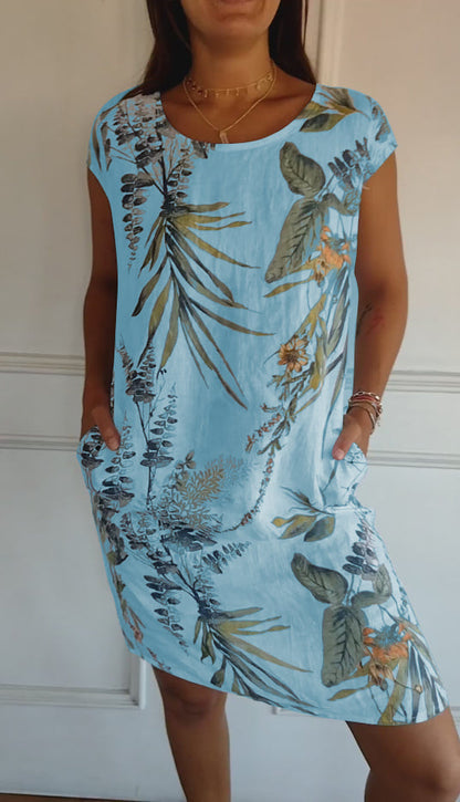 Leaf-Pattern Casual Summer Dress for Women