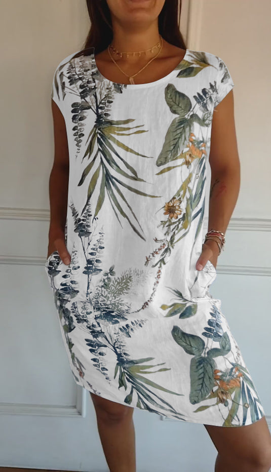 Leaf-Pattern Casual Summer Dress for Women